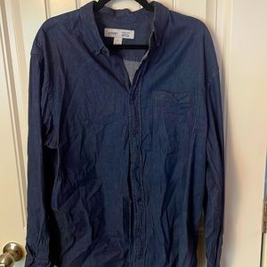 Old Navy dark gray denim button down shirt.